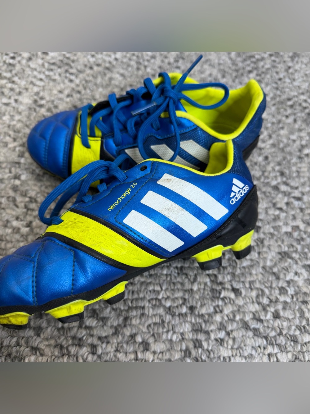 Adidas Nitrocharge 2.0 blue yellow white lace up kids youth soccer cleats 1 - Picture 5 of 10